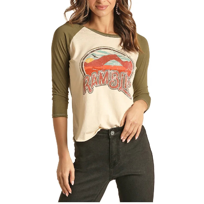 Rock & Roll Cowgirl Ladies Baseball Graphic T-Shirt 48T1187-12-- Welt Pockets Slit Pockets Rock & Roll Cowgirl Ladies Baseball Graphic T-Shirt 48T1187-12-- Welt Pockets Slit Pockets