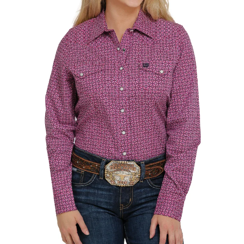 Cinch® Ladies Long Sleeve Pink Print Western Snap Up Shirt MSW9201034-- Zippered Front Buttoned Front Snap Front