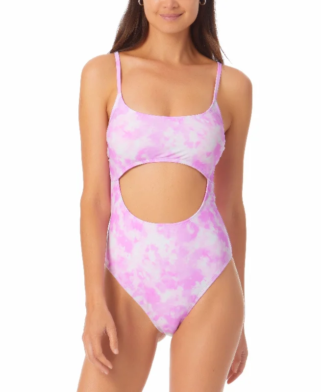 Juniors' Printed Cutout One-Piece Swimsuit Halter Neck Swimsuit