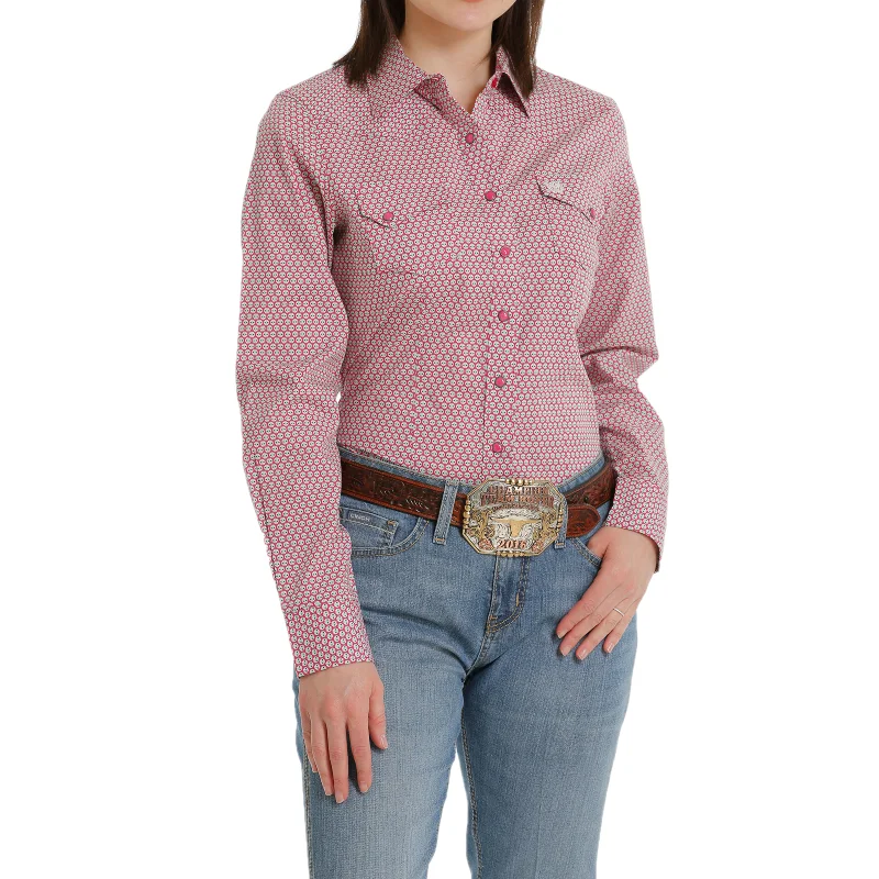 Cinch® Ladies Geometric Pink Button Down Shirt MSW9201040-- Welt Pockets Slit Pockets Cinch® Ladies Geometric Pink Button Down Shirt MSW9201040-- Welt Pockets Slit Pockets