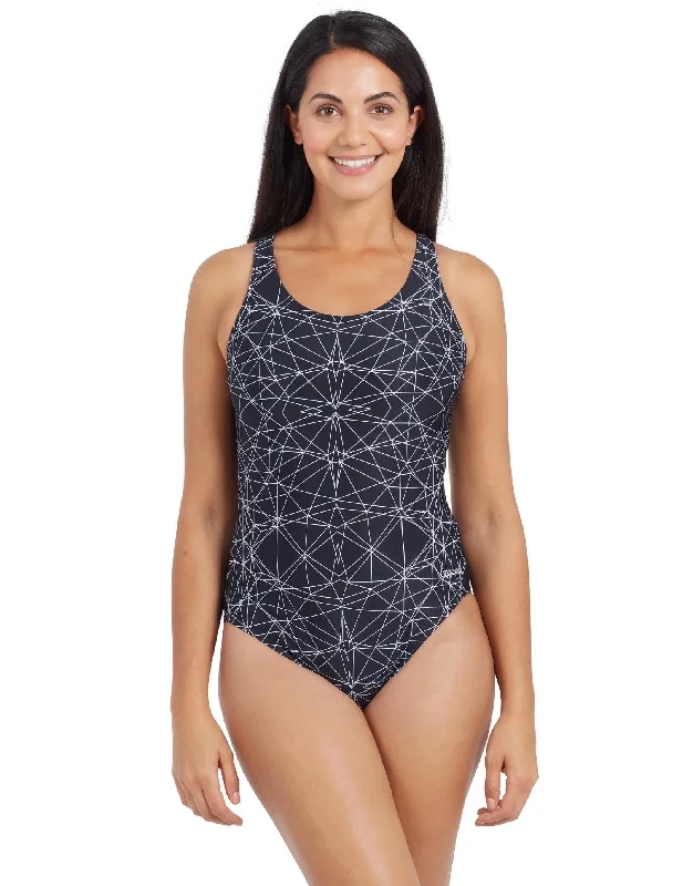 Zoggs Warrego Powerback Swimsuit - Black/White Vintage Swimwear Look