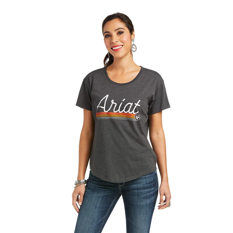 Ariat® Ladies Underline Script SS Charcoal Grey T-Shirt 10037939-- Front Pockets Side Pockets Patch Pockets