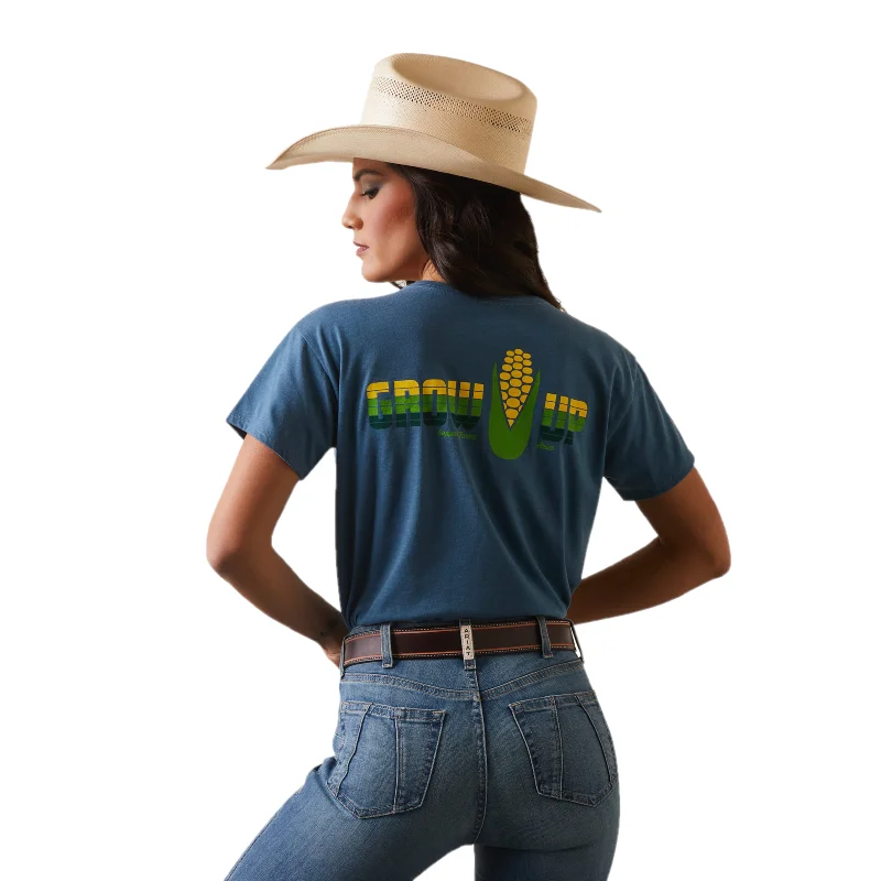 Ariat® Ladies Grow Up Steel Blue Graphic T-Shirt 10044616-- Sequined Glittery Shiny
