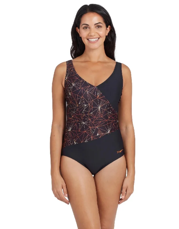 Zoggs Vintage Geo Crossover V Back Swimsuit Swimsuit with Skirt