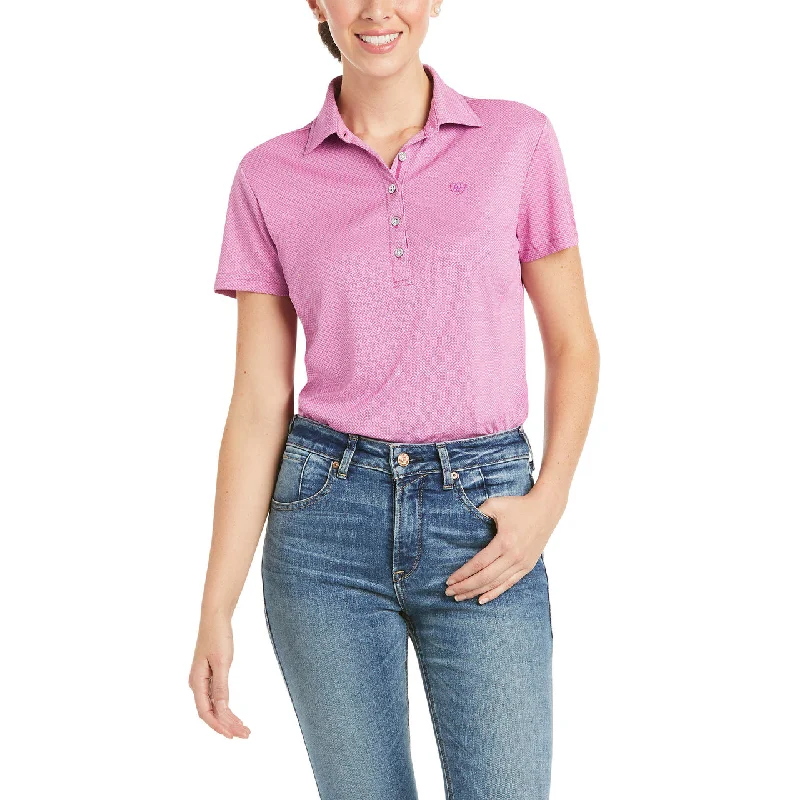 Ariat Ladies Talent Meadow Mauve SS Polo Shirt 10035019-- Spandex Blend Rayon Blend Denim Blend