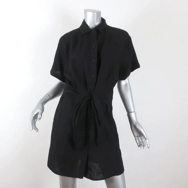 & Other Stories Mini Dress Black Linen Size 6 Tie-Front Shirtdress NEW-- Striped Floral Plaid & Other Stories Mini Dress Black Linen Size 6 Tie-Front Shirtdress NEW-- Striped Floral Plaid