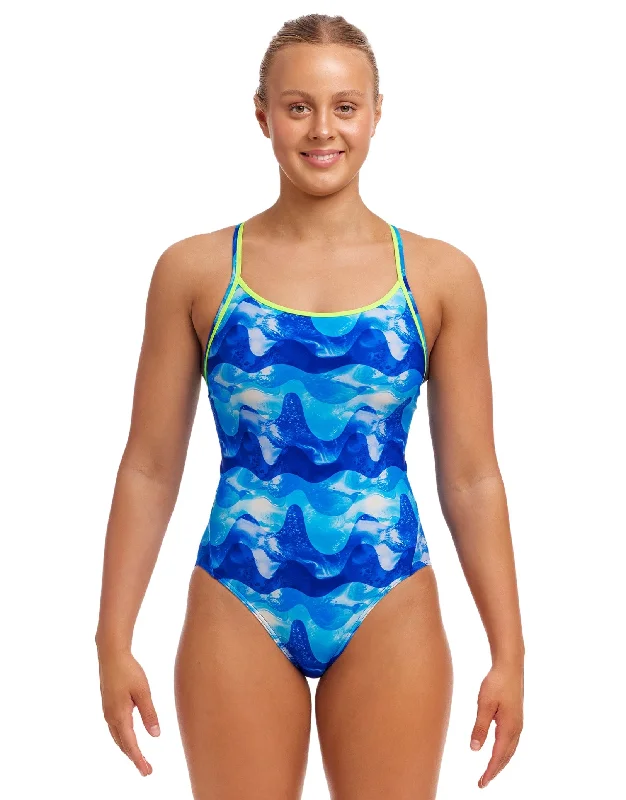 Funkita Dive In Diamond Back Swimsuit - Blue Button-Front Swimsuit