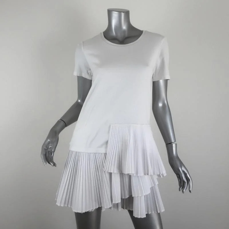 Thakoon T-Shirt Dress White Pleated Cotton Size Extra Small Short Sleeve Mini-- Embroidered Appliqued Beaded Thakoon T-Shirt Dress White Pleated Cotton Size Extra Small Short Sleeve Mini-- Embroidered Appliqued Beaded