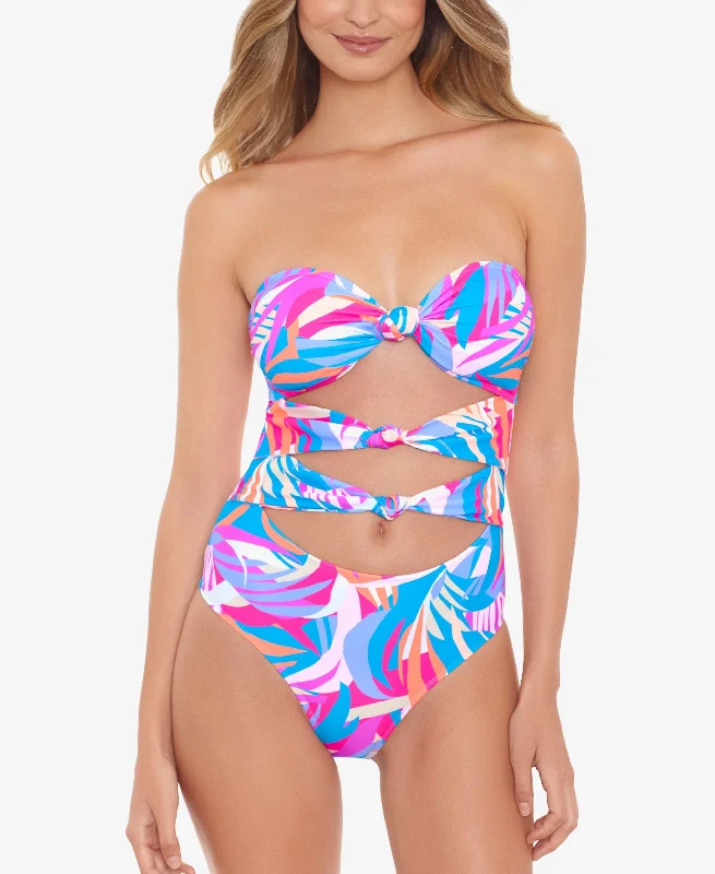 Juniors' Tropical Breeze Knotted One-Piece Swimsuit Lace-Detail Bikini Set