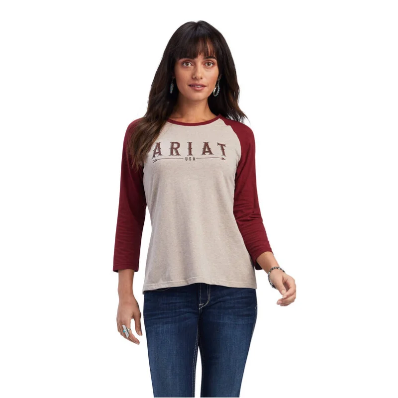 Ariat® Ladies R.E.A.L.™ Arrow Classic Beige T-Shirt 10041297-- Nylon Fabric Polyester Fabric Spandex Fabric