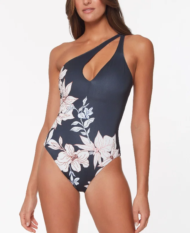 Night in the Jungle Asymmetrical One-Piece Swimsuit Plunge Neckline Swimsuit