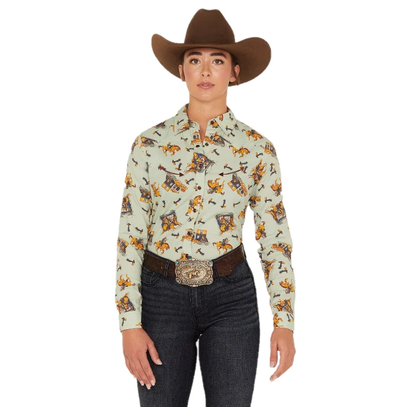Cruel Denim® Ladies Western Horse Printed Green Button Down Shirt CTW7398002-- Layered Multi-layer Single Layer Cruel Denim® Ladies Western Horse Printed Green Button Down Shirt CTW7398002-- Layered Multi-layer Single Layer