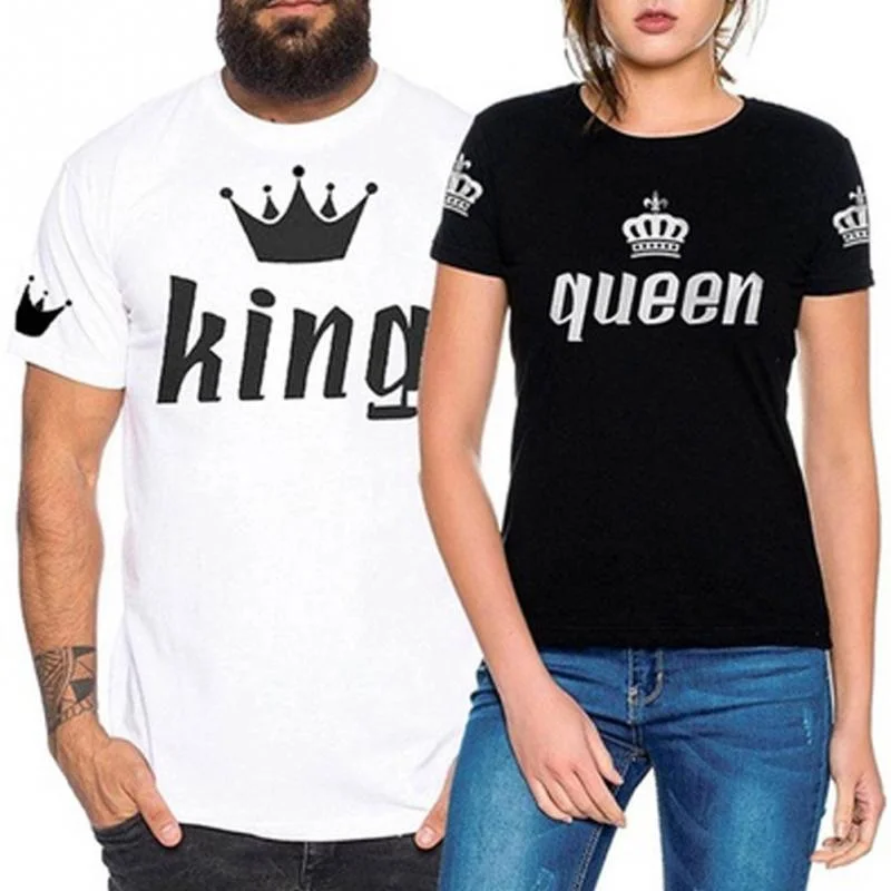 King & Queen Printed Crown T-Shirts-- Houndstooth Herringbone Solid