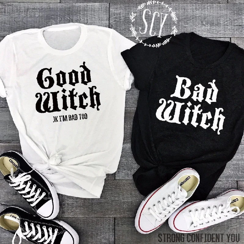 Ladies Bad Witch & Good Witch Printed T-Shirts-- Fleece Nylon Spandex