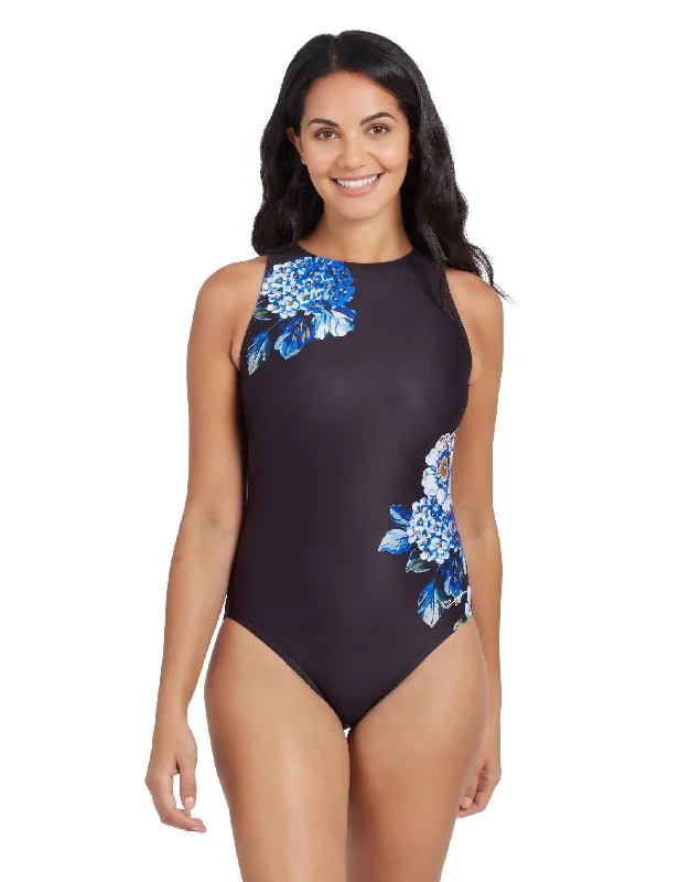Zoggs Spring Blossom Hi Front Swimsuit Crisscross Back Swimsuit