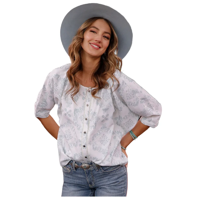 Cruel Denim Ladies Floral Print Cream & Paisley Button Down Shirt CTW7390002-- V-Neck T-Shirt Long Sleeve Cotton Cruel Denim Ladies Floral Print Cream & Paisley Button Down Shirt CTW7390002-- V-Neck T-Shirt Long Sleeve Cotton