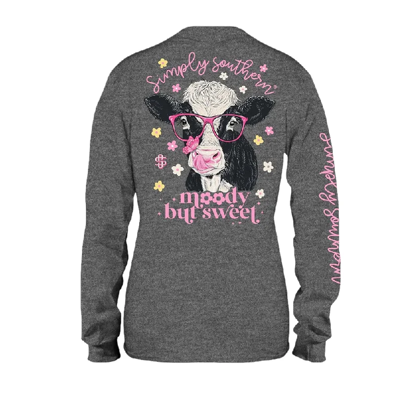 Simply Southern Ladies Moody But Sweet Charcoal Heather Shirt LS-MOODY-CH-- Fitted T-Shirt Seamless Stretchy Simply Southern Ladies Moody But Sweet Charcoal Heather Shirt LS-MOODY-CH-- Fitted T-Shirt Seamless Stretchy