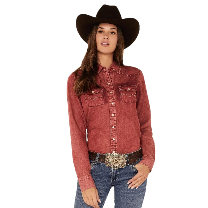 Kimes Ranch® Ladies Kc Tencel Dark Red Snap Shirt KC-DR-- Knit Fabric Woven Fabric Fleece Fabric