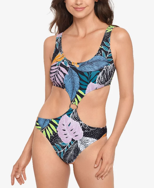 Juniors' Night Life High-Leg One-Piece Swimsuit Ruffled Swimsuit Top