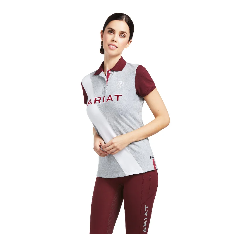 Ariat® Ladies Taryn Polo Heather Grey Short Sleeve Shirt 10039378-- Ribbed Striped Patterned