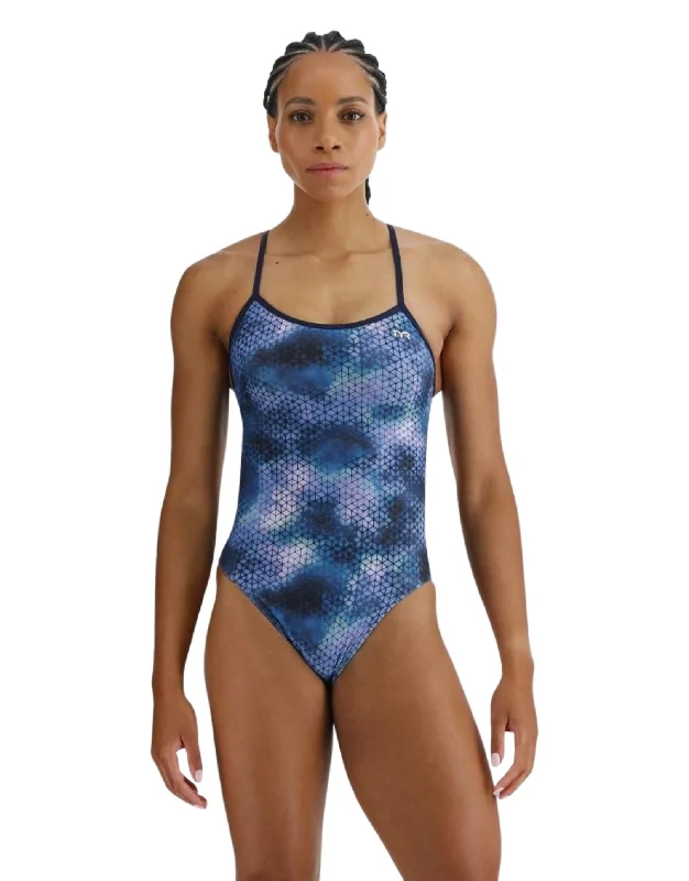 TYR StarHex Durafast Elite Crosscut Tieback Swimsuit - Blue Ice Stylish Swimsuit Set