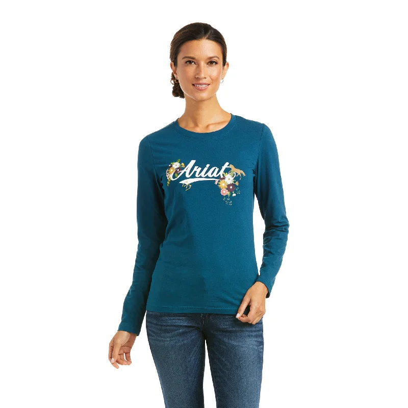 Ariat® Flora Fauna Logo Long Sleeve T-Shirt 10037668-- Plaid T-Shirt Polka Dot Checkered
