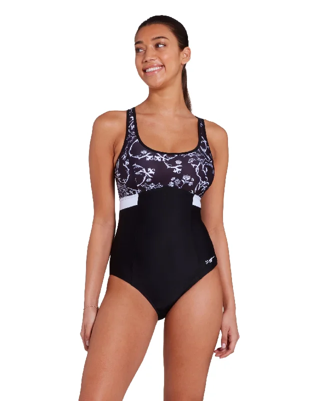 Zoggs Classique Dakota Crossback Swimsuit - Black/White Vintage Swimwear Look