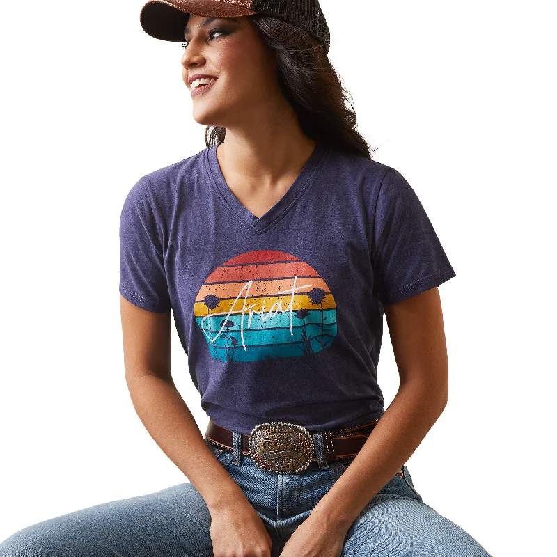 Ariat® Ladies Real Horizon Navy Heather T-Shirt 10043418-- Denim Fabric Leather Fabric Suede Fabric