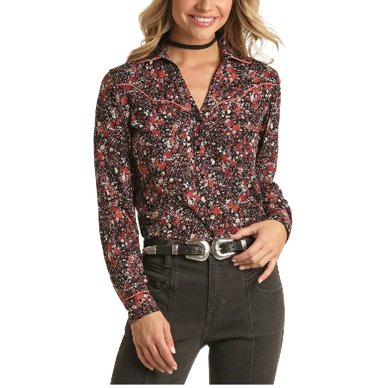 Panhandle® Ladies Floral Print Black Snap Shirt 22S1916-01-- Layered Multi-layer Single Layer Panhandle® Ladies Floral Print Black Snap Shirt 22S1916-01-- Layered Multi-layer Single Layer