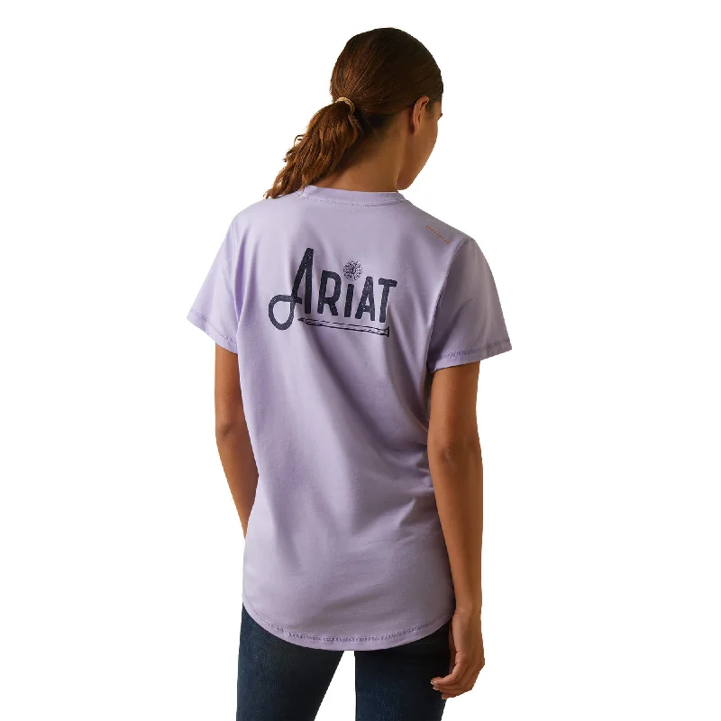 Ariat® Ladies Rebar Workman Logo Graphic Lavender T-Shirt 10043304-- Spandex Blend Rayon Blend Denim Blend Ariat® Ladies Rebar Workman Logo Graphic Lavender T-Shirt 10043304-- Spandex Blend Rayon Blend Denim Blend