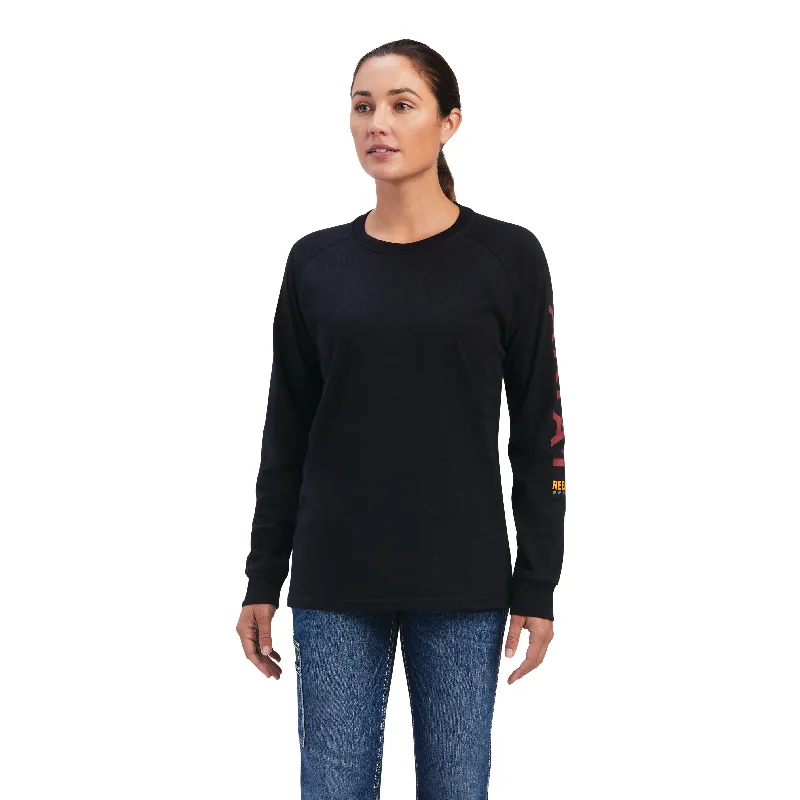 Ariat® Ladies Rebar Cotton Strong Logo Graphic Black T-Shirt 10041514-- Hooded Caped Shawl Collar Ariat® Ladies Rebar Cotton Strong Logo Graphic Black T-Shirt 10041514-- Hooded Caped Shawl Collar