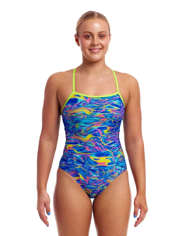 Funkita Stir Crazy Single Strap Swimsuit - Blue/Multi Halter Top Bikini