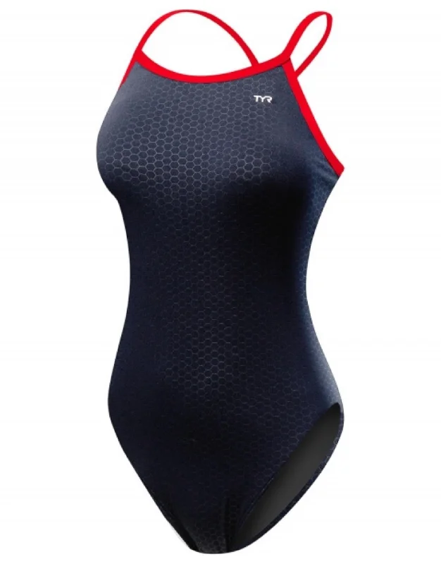 TYR HEXA Durafast Elite Diamondfit Swimsuit - Navy/Red Shiny One-Piece Swimsuit