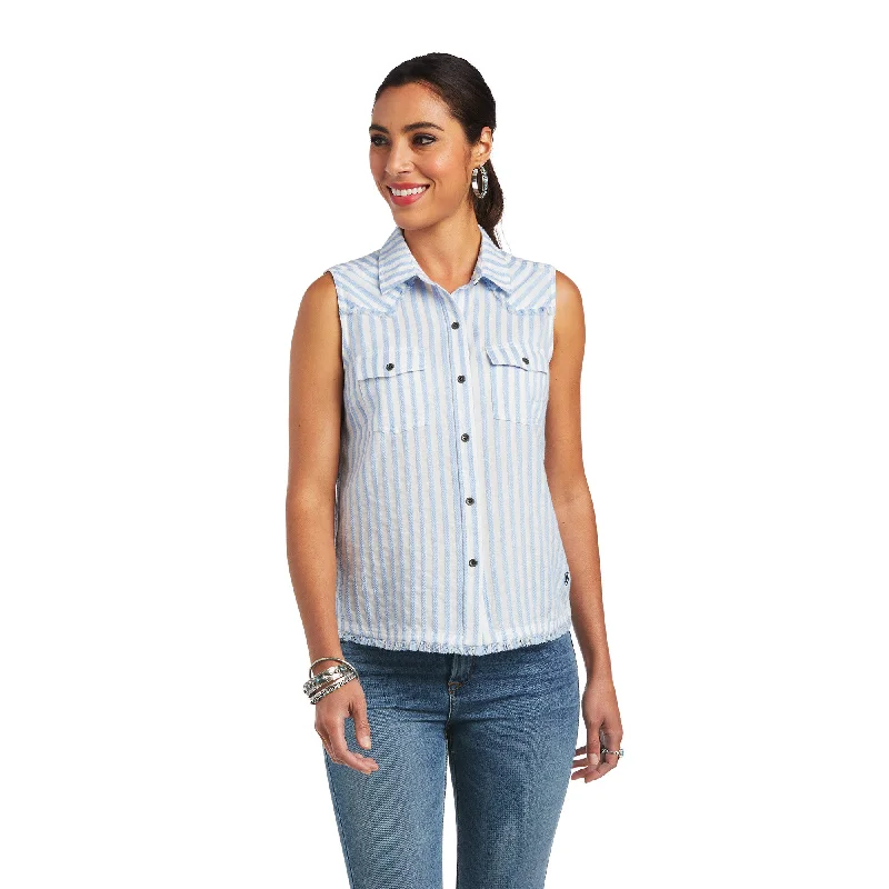 Ariat Women's Boom Boom Sleeveless Blue Stripe Shirt 10040519-- Print Jacquard Patchwork