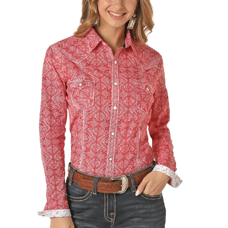 Panhandle Rough Stock Ladies Long Sleeve Diamond Print Shirt R4S8492-- Striped Floral Plaid Panhandle Rough Stock Ladies Long Sleeve Diamond Print Shirt R4S8492-- Striped Floral Plaid