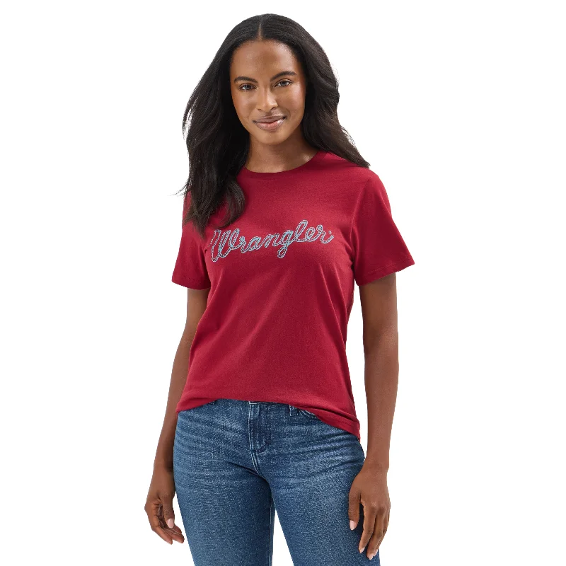 Wrangler Ladies Year-Round Logo Biking Red Graphic T-Shirt 112354373-- Print Jacquard Patchwork
