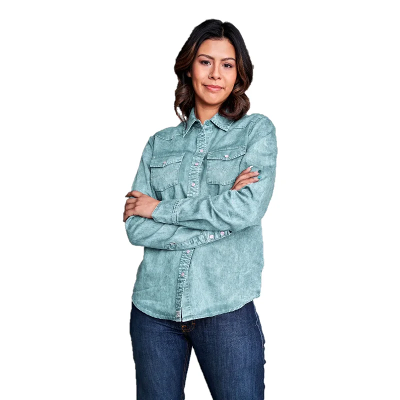 Kimes Ranch® Ladies Kc Tencel Light Blue Button Down Shirt KC-BLUE-- Spandex Blend Rayon Blend Denim Blend