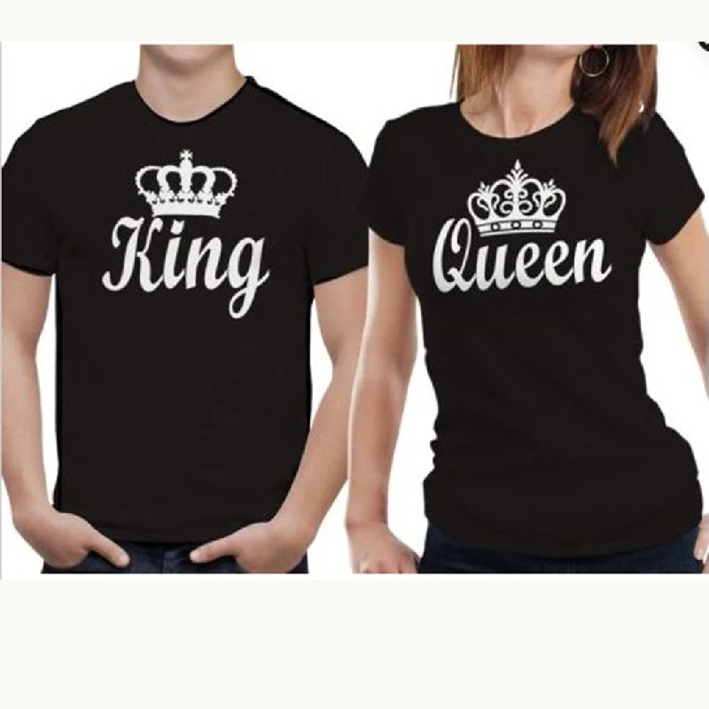 Mens & Ladies King & Queen Printed T-Shirts-- Collared T-Shirt Boat Neck A-Line