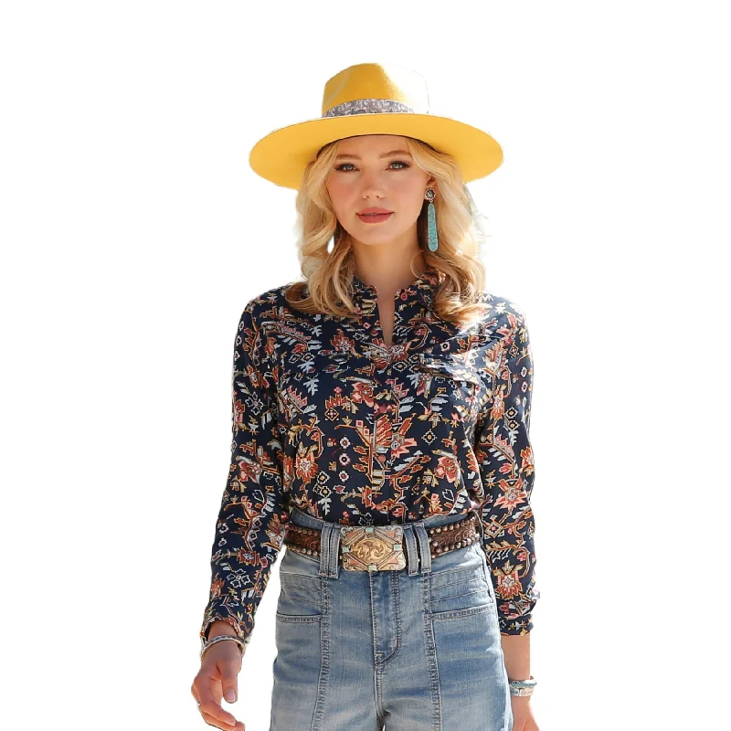 Cruel Denim Ladies Western Printed Navy Western Snap Shirt CTW7226013-- Silk Blend Satin Velvet Cruel Denim Ladies Western Printed Navy Western Snap Shirt CTW7226013-- Silk Blend Satin Velvet