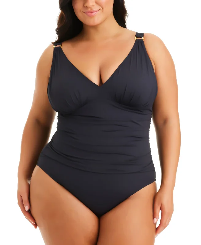 Plus Size Molded-Cup One-Piece Swimsuit Swim Skirt Set