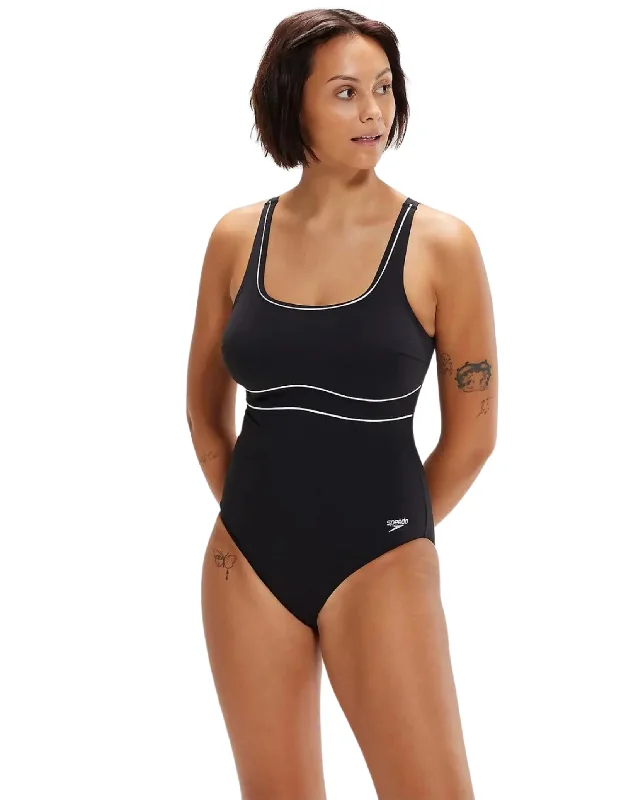Speedo Shaping Contour Eclipse Printed Swimsuit - Black/White Reversible Bikini Set