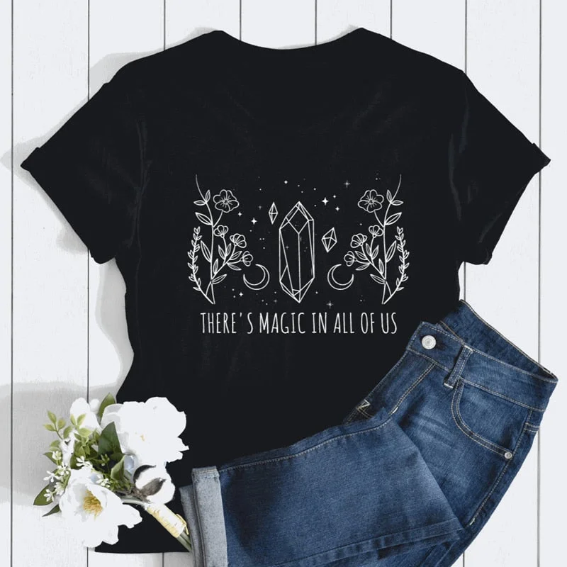 There's Magic In All Of Us Crystal Vintage T-Shirt-- Solid Color Striped Floral