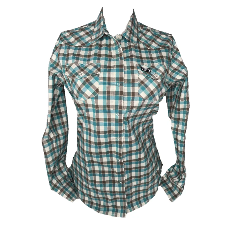 Kimes Ranch® Ladies Go Round Plaid Teal Button Down Shirt GR-TEAL-- Knit Fabric Woven Fabric Fleece Fabric
