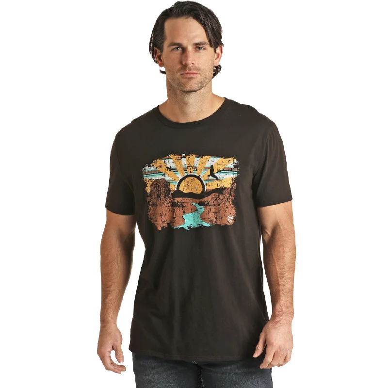 Panhandle® Unisex Desert Sunrise Print Black T-Shirt RRUT21R063-01-- Houndstooth Herringbone Solid