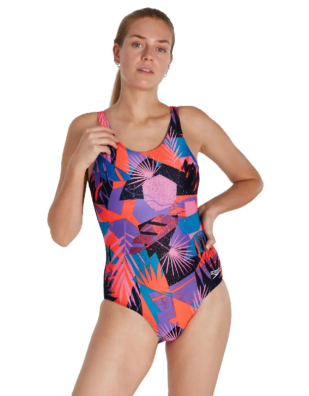 Speedo Allover U-Back Swimsuit - Navy/Red Halter Neck Swimsuit