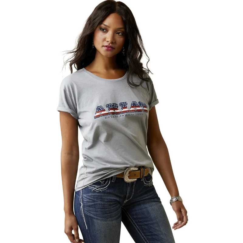 Ariat® Ladies Liberty Charcoal Heather T-Shirt 10045451-- Ribbed Striped Patterned