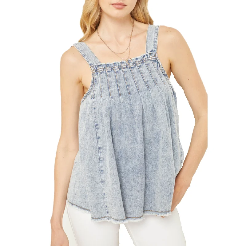 Entro Ladies Acid Wash Denim Square-neck Sleeveless Shirt T16389-DEM-- Cotton Fabric Linen Fabric Terry Fabric Entro Ladies Acid Wash Denim Square-neck Sleeveless Shirt T16389-DEM-- Cotton Fabric Linen Fabric Terry Fabric
