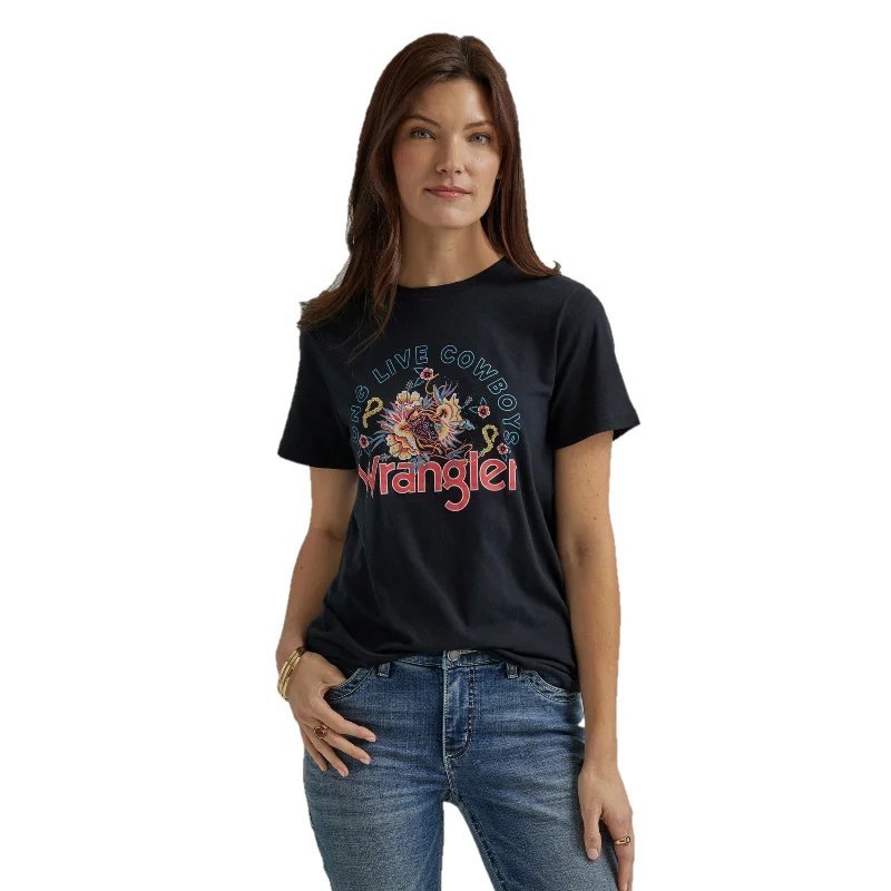 Wrangler Ladies Retro Jet Black Floral Graphic T-Shirt 112344187-- Front Pockets Side Pockets Patch Pockets Wrangler Ladies Retro Jet Black Floral Graphic T-Shirt 112344187-- Front Pockets Side Pockets Patch Pockets