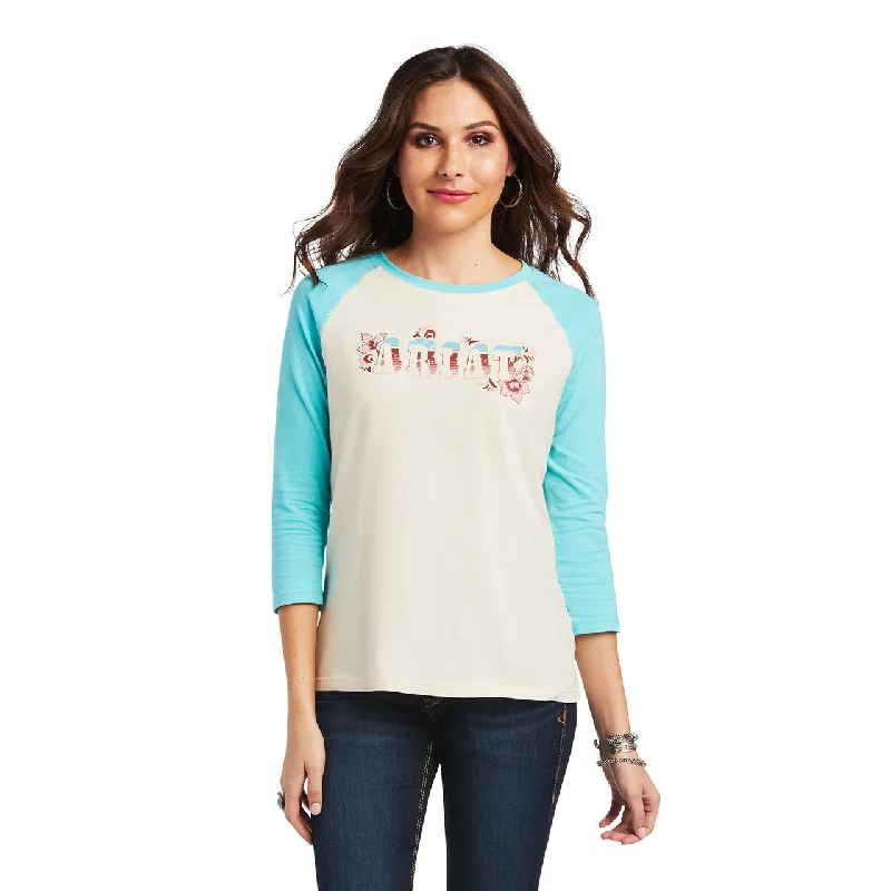 Ariat® Ladies R.E.A.L™ Shadow Logo White Swan & Amazonite T-shirt 10040620-- Striped Floral Plaid