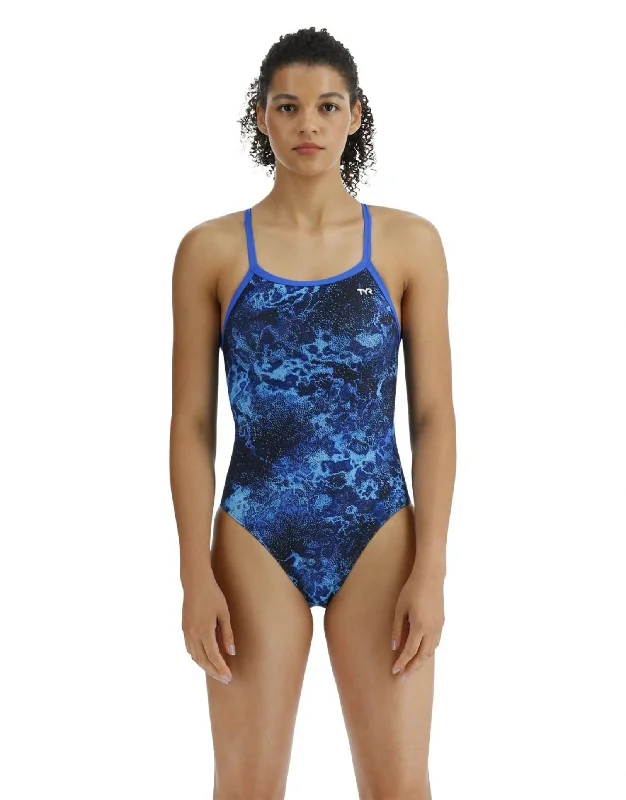 TYR Diploria Diamondfit Swimsuit - Blue Plunge Back Swimsuit